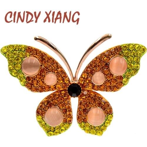 CINDY XIANG 3 Colors Available Mix-color Rhinestone Butterfly Brooches For Women Opal Pin Brooch Insect Fashion Jewelry Gift