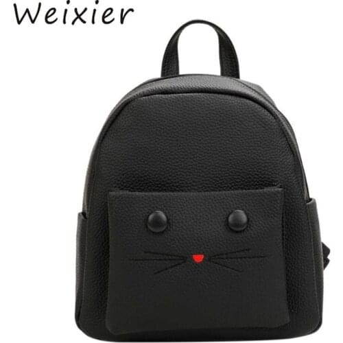 WEIXIER 2019 Mini Women Backpack PU Leather Cute Cat Shoulder School Backpack Teenage Girls Travel Mochilas Mujer V4-18