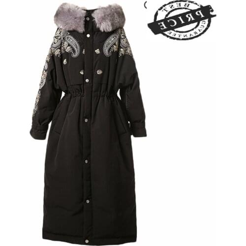 Winter Down Coat Female Embroidery Warm Duck Down Jacket Women Clothes 2021 Vintage Long Down Overcoat Hiver a11a0a5a