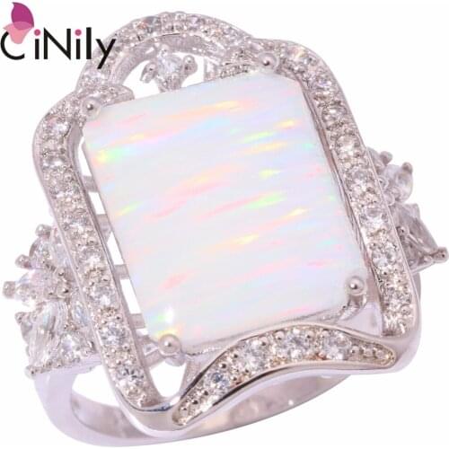 CiNily Created White Fire Opal White Zircon Cubic Zirconia Silver Plated Wholesale for Women Jewelry Ring Size 7 8 9 OJ9151