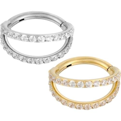 1PC G23 Titanium Hinged Segment Zircon Stone 2 Fans Septo Nose Septum Rings Cartilage Tragus Hoop Fashion Piercing Body Jewelry
