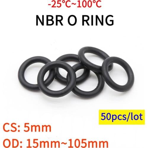 10pcs NBR O Ring Seal Gasket CS 5mm OD 15~105mm Nitrile Butadiene Rubber Spacer Oil Resistance Washer Round Shape Black