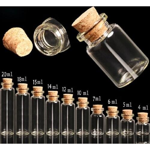 20 pcs 4ml Cute Mini Clear Cork Stopper Glass Bottles Vials Jars Containers Small Wishing Bottle