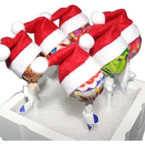 6pcs Mini Christmas Hat Santa Claus Hat Xmas Lollipop Hat Mini Wedding Gift Creative Caps Christmas Tree Ornament Decor