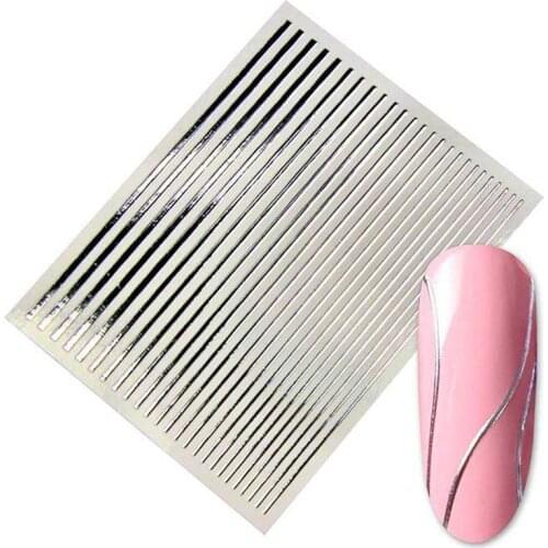 6Color(Silver/Gold/White/Black/Rose Gold/Rainbow) 3D Nail Stripe Line Sticker&Decals 1pcs 7.9x10.1cm Nail Tips Art Decor Sticker