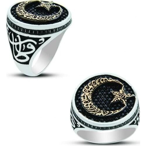 925 Sterling Silver Elegant Model Micro Stone Moon Star Men' Ring Exclusive Chic Accessory for Men Special Ring