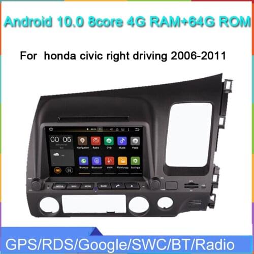 1024*600HD octa core android 9.0 car multimedia gps player for honda civic right driving 2006-2011 with gps navigaiton car audio