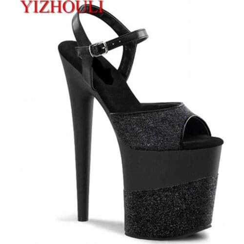 Exy bride Roman high heels, 20cm, sandals, black paint on the shiny decorative clubhouse dancing shoes