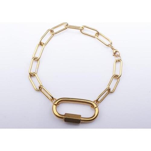 100% Stainless Steel Carabiner CHUNKY Chain Bracelet For Women Men Gold/Silver Color Metal Spiral Clasps Bracelet