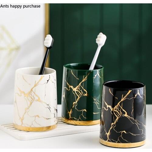 Marble Ceramic Mouthwash Cup Couple Wash Cups 2-piece Set with Tray Shelf Bathroom Decoration Accessories Toiletries Ceramic Cup