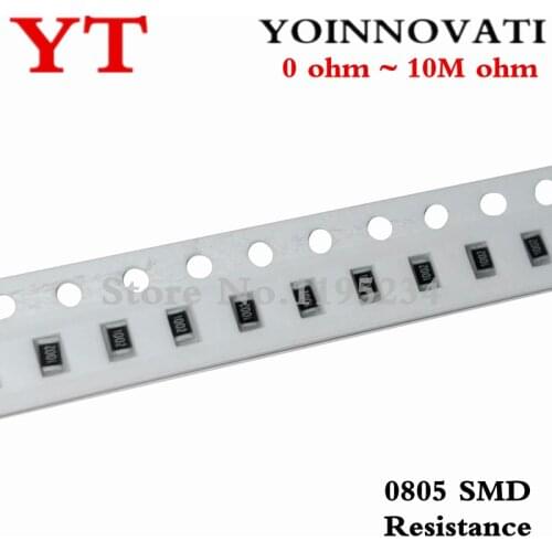 100Pcs 0805 SMD 1/4W 0R ~ 10M chip resistor 0 10R 100R 220R 330R 470R 1K 4.7K 10K 47K 100K 0 10 100 330 470 ohm