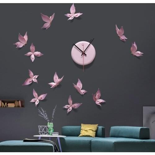 Decorative wall clock butterfly DIY creative cartoon wall charts living room wall clock fashion hand-painted household quartz cl