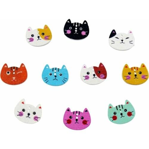 50pcs 13x16mm DIY Cat Face Wood Buttons 2 Holes Lovely Cartoon Wooden DIY Scrapbooking Crafts Embellishments