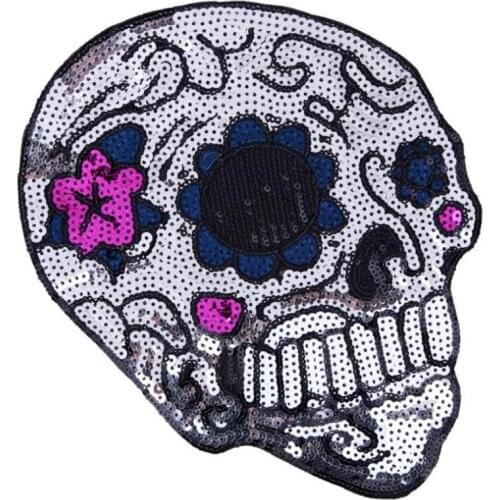 T shirt Women iron on patch sequins skull deal with it punk biker patches for clothing stickers 3d t shirt mens free shipping