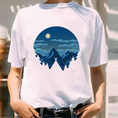 Women Graphic Cartoon Mountain Moon 90s Summer Ladies Short Sleeve Fashion Lady Print Female Clothes Tops Tees Tshirt T-Shirt