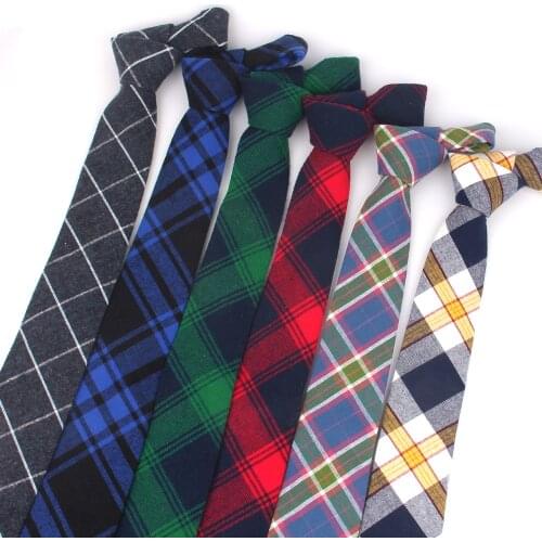 Cotton Mens Tie Skinny Plaid Neck Tie For Wedding Business Casual Fashion Neckties For Men Women Classic Suits Slim Neck Ties