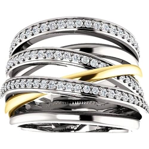 Dainty Female White Crystal Stone Ring Classic Gold Silver Color Wedding Rings For Women Trendy Cross Big Engagement Ring