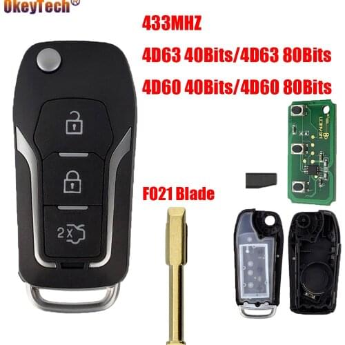OkeyTech FO21 Blade 434MHZ Complete Modified Flip Fold Remote Control Key For Ford Focus 2 3 mondeo Fiesta 3BT 4D63/4D60 Chip