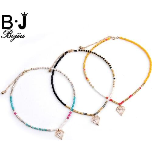 Bojiu Necklace For Women Energetic Colorful Seed Bead Pendant Necklace Exquisite Festival Gifts Fashion Jewelry NKS086