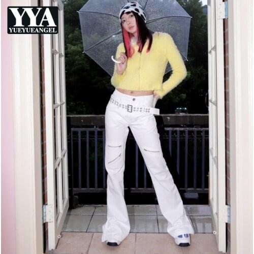 Korean Style New Womens Reversible Fashion Flare Pants Zippers Pockets Asymmetry Design High Quality Vintage Casual Pants