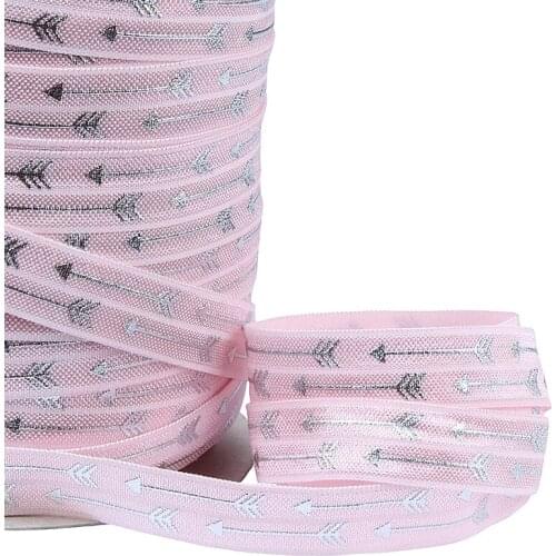 Flora Ribbons arrow printed silver foil foe elastic ribbon, 5/8" high quality silver foil printed fold over elastic for hair tie