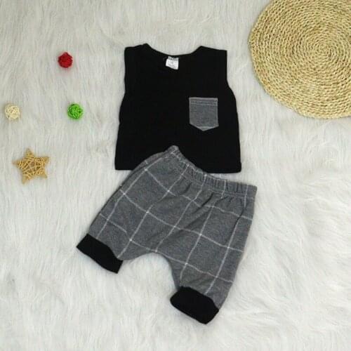 Baby Boys Summer Clothes fashion Infant Toddler Baby Boys Girl Plaid Tops T Shirt Vest Shorts Outfits Clothes Set Outfits