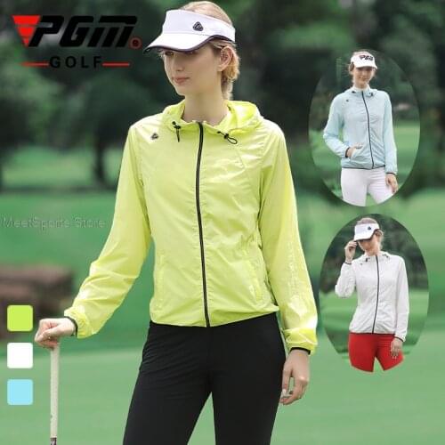 Pgm Summer Sunscreen Golf Clothing WomenS Hooded Coat With Pockets Ladies Anti-Uv Jackets Long Sleeve Thin Windbreaker Slim