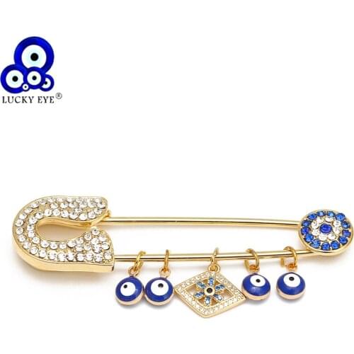Lucky Eye Micro Pave Blue Zircon Turkish Evil Eye Brooch Pin Copper Gold Color Brooch for Women Girls Fashion Jewelry BE218