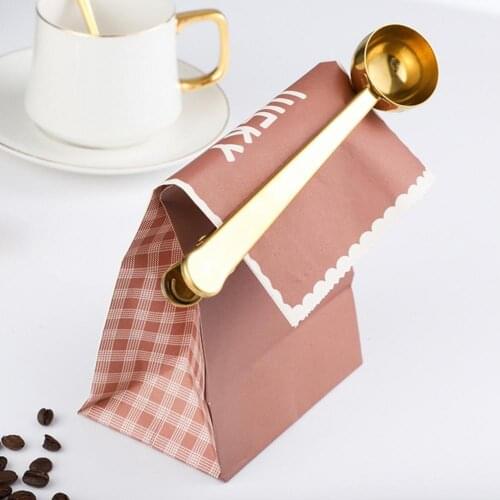 Multifunctional Two-in-one Stainless Steel Coffee Spoon Sealing Clip Kitchen Accessories Recipient Cafe