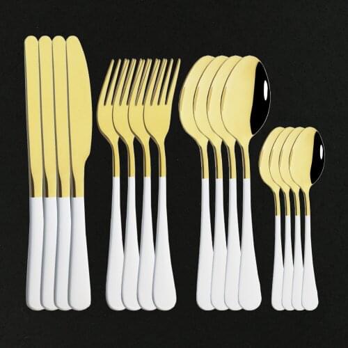 16Pcs New White Gold Cutlery Set Mirror Dinnenrware Set Stainless Steel Flatware Dinner Knife Fork Spoon Teaspoon For Home