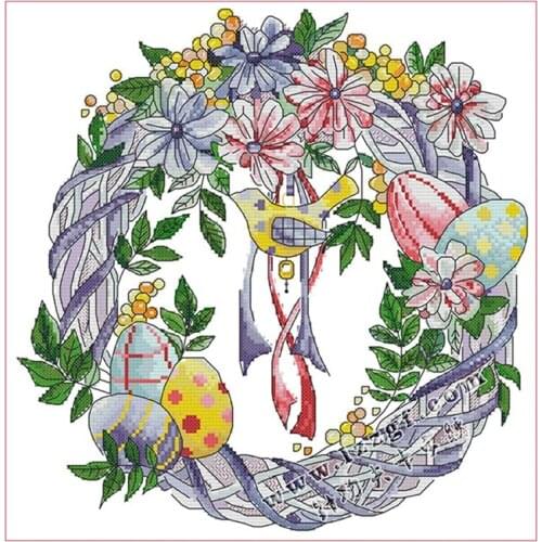 Cross Stitch Stamped Kits Printed Embroidery Cloth Needlepoint Kits Easy Patterns for Easter Egg Garland 11CT