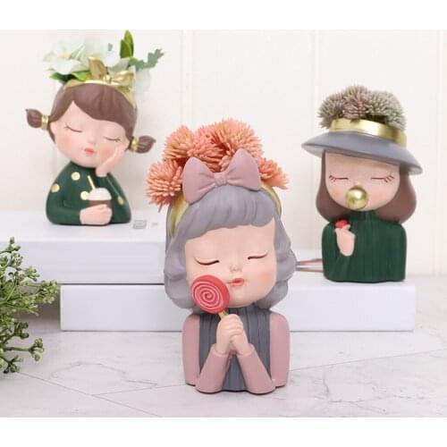 Small Cute Girl Resin Succulent Pots Flower Pot Bonsai Pot Heart gesture