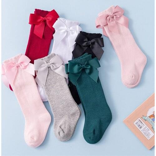 New Autumn and Spring Baby Socks High Knee Cotton Spanish Style Big Bow Floor Socks Kids Socks For Boys Girls 0-3 years