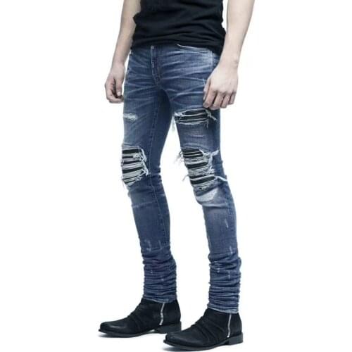 New Fashion Streetwear Jeans High Quality Slim Destroyed Ripped Jeans Men Punk Pants Brand Designer Elastic Hip Hop Jeans Homme
