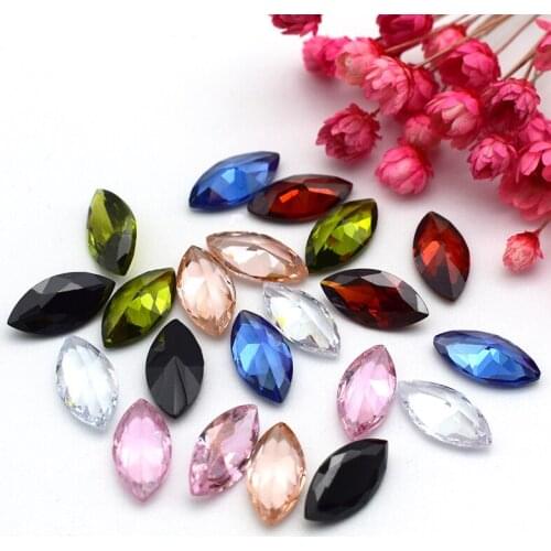 New Arrival Leaf Shape Pointback Zircon K9 Clear Colored Crystal Glue On Rhinestone For DIY Jewelry Clothing Accessories