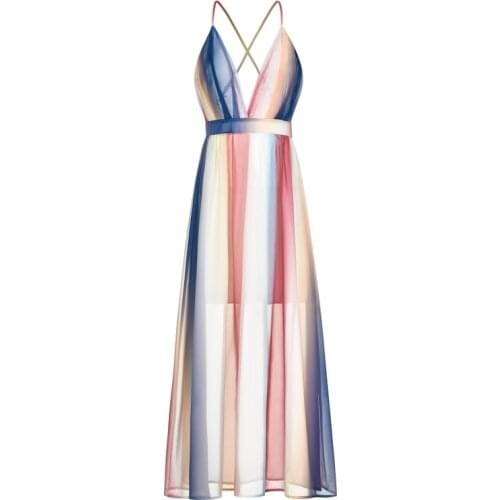 DANJEANER Sexy Backless Summer Maxi Dress Women V neck Spaghetti Strap Boho Long Dress Female Casual Holiday Beach Dresses