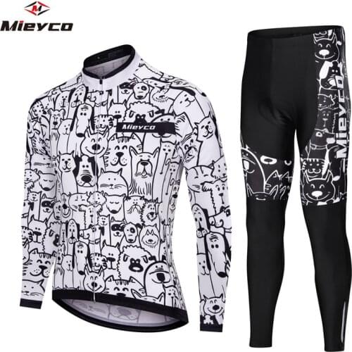 Pro Team Autumn Cycling Jersey Set Bicycle Clothing Maillot Ciclismo Men White Cat Dog Racing Shirt Bike Bib Pants 5D Gel Pad