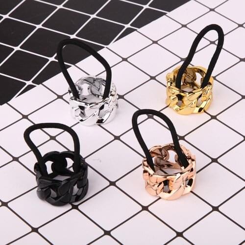 2021 Women Hair Accessories Elastic Hair Band Buckle Scrunchy Punk Ponytail Holder Plastic Elegant Geometric Gum For Hair Rings