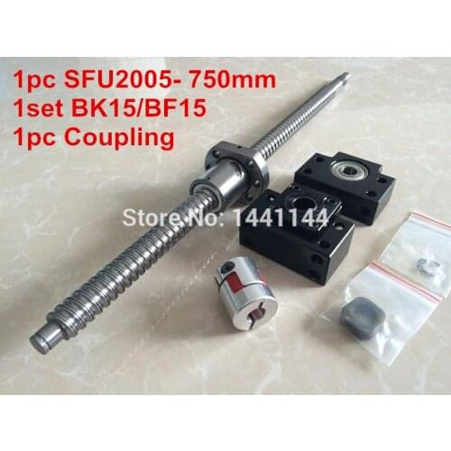 SFU2005- 750mm ball screw with METAL DEFLECTOR ball nut + BK15 / BF15 Support + 12*8mm Coupling