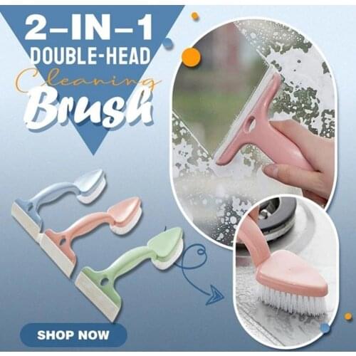 2-in-1 Double-head Cleaning Brush Useful Bathroom Clean Brush Bent Handle Glass Wiper Toilet Bowl Wall Floor Cleaner Brushes