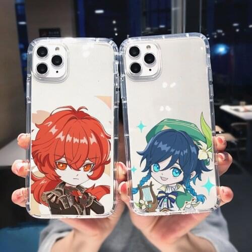 Cartoon Genshin Impact Phone Case for IPhone XR X XS MAX 6 6s 7 7plus 8 8Plus SE 2020 12 11pro Max Clear Shockproof Cover Fundas