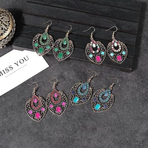 4 Color Vintage Crystal Ladies Earrings Orecchini Jewelry Retro Bohemia Green Wedding Earrings Hangers
