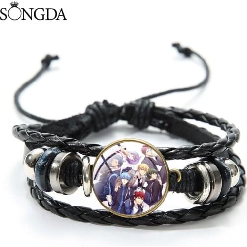 Japan Anime Kuroko no Basket Leather Bracelet Figure Cosplay Art Photo Glass Dome Bangle Men Jewelry Gift For Basketball Fans