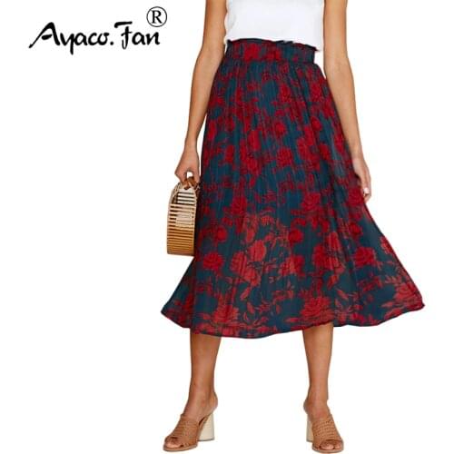 Plus Size Women Elegant Skirts 2019 Summer New Dot Print Elastic Waist Pleated Skirt Vintage Slim Lady A-Line Skirt Female