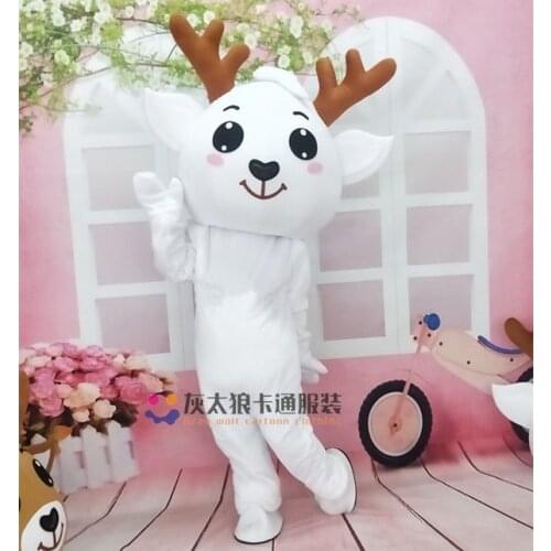 Moose Mascot Costume White Reindeer Christmas Deer Mascot Custom Adult Size Cartoon Character Carnival Costume