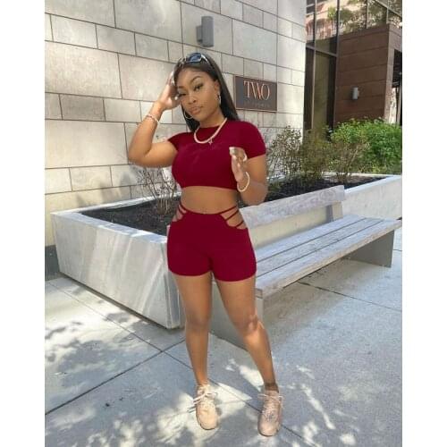 Summer Two Piece Set Women Solid Show Waist O-neck T-shirt Crop Top+Biker Shorts Set Tracksuit Lounge Streetwear Wholesale Items