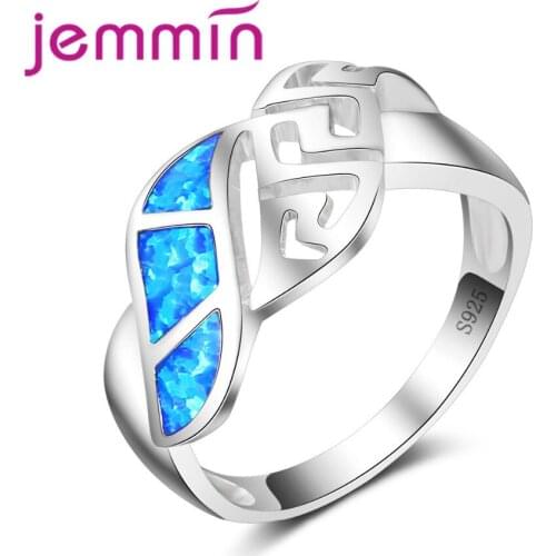 Party Rings Blue Fire Created Opal Fashion 925 Sterling Silver Excellent Jewelry Ring for Women
