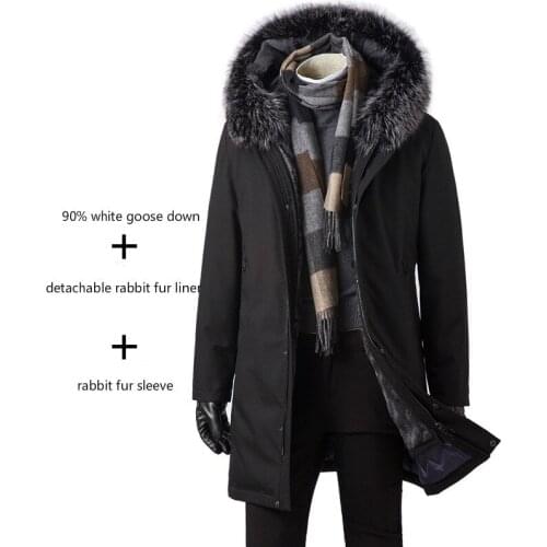 Winter Goose Down Jacket Men Real Fur Coat Natural Rabbit Fur Liner Fox Fur Collar Long Warm Coats Parkas 2020 18P9134-2