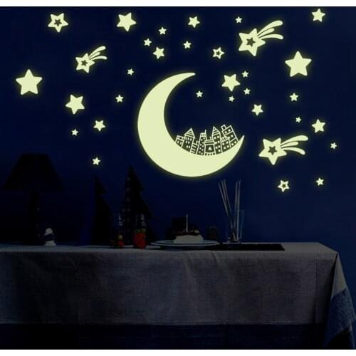 Star moon house luminous stickers living room bedroom decoration fluorescent wall stickers wall decals kids room decoration