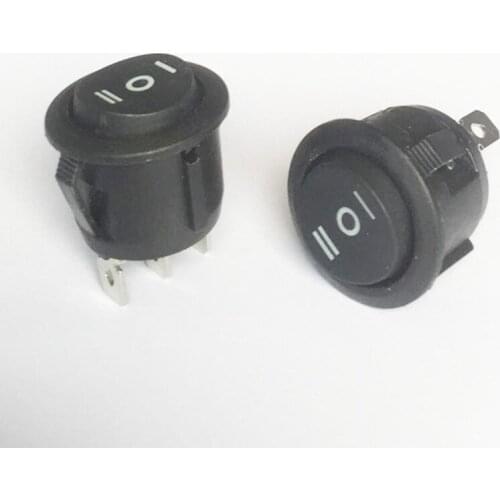 10Pcs 23mm Round Black 3 Pin 10A/125V 6A/250V AC 3 Position SPDT ON-OFF-ON Rocker Switch Snap-in